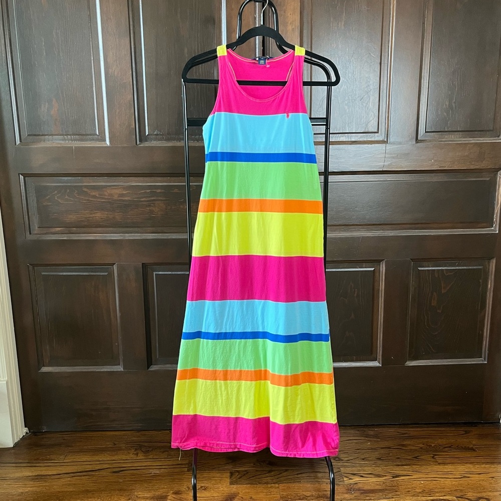 Polo Ralph Lauren Maxi Dress Colorblock Stripe Sleeveless Girl's Dress Size XL
